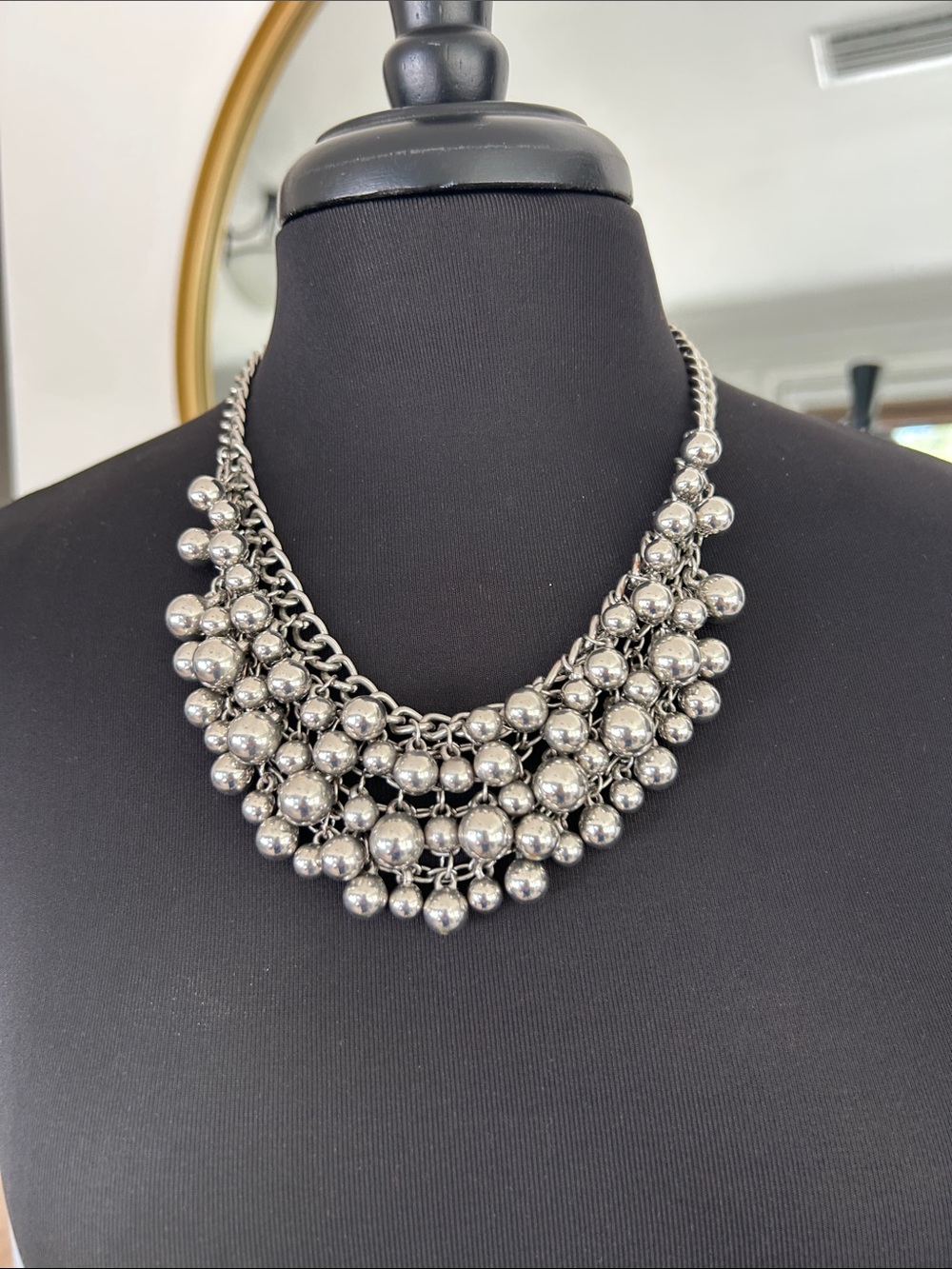 Silver Multi-Ball Statement Necklace - Women Jewelry
